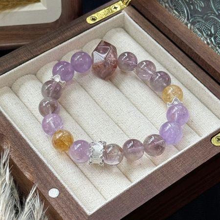 Purple Phantom Quartz and Lavender Amethyst Bracelet with Citrine